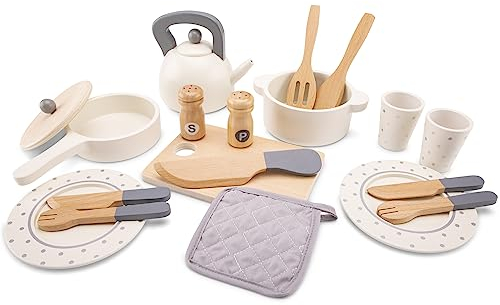 New Classic Toys Holzspielzeug-Geschirrset, Kindergröße, Metal Pan Set