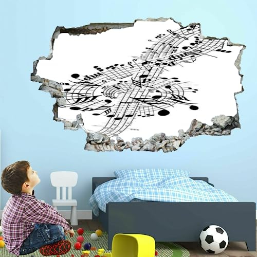 3D-Wandaufkleber | Musiknoten-Kunst-Vinyl-Dekor-Aufkleber | Musikthema abnehmbar | Abziehen und aufkleben | Gebrochene Bordüre für Mädchen und Jungen, Schlafzimmer, Kinderzimmer, Zimmerdekoration