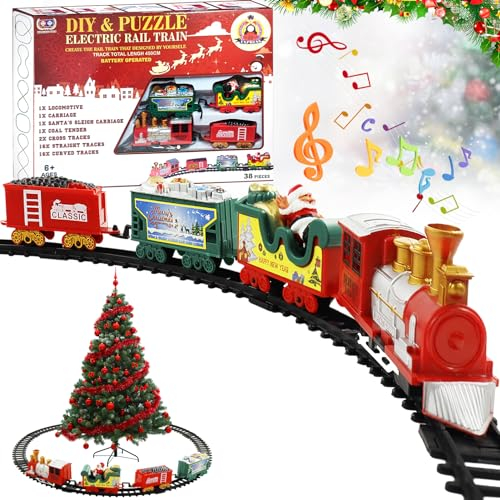 Shinybox Elektrischer Zug Set für Kinder, Weihnachtszug mit Licht, Geräuschen, Weihnachtszug um den Baum, Battery Operated Christmas Train Set, Weihnachtszug Sets für unter Dem Baum(B)