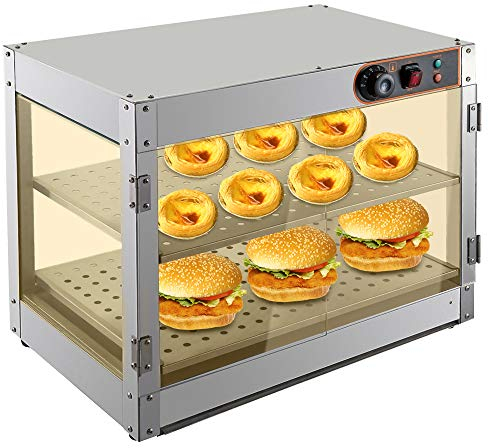 850W - Vitrina para mantener el calor, encimeras comerciales, calentador de alimentos, 2 pisos, caliente 30-85 °C, 61 x 38 x 51 cm