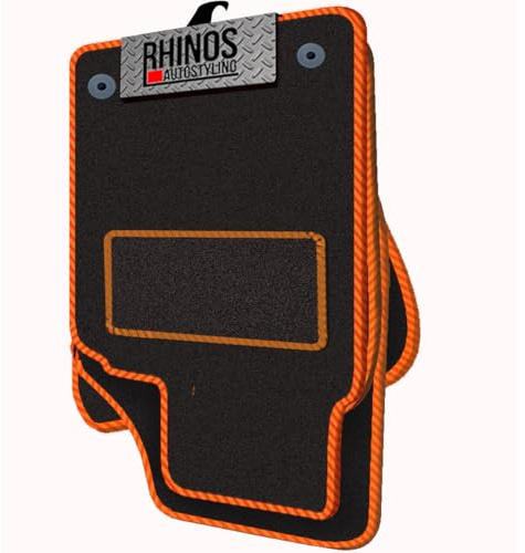 TAILORED FOR DACIA DUSTER (2018 ONWARDS) (WITH PASSENGER DRAWER) - FULL SET OF LUXURY INTERIOR FLOOR CARPET CAR MATS - BLACK MAT + ORANGE EDGING