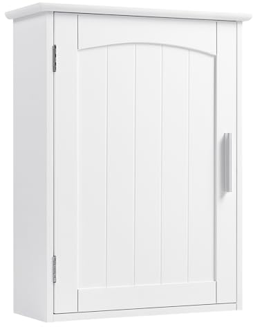 EUGAD Hängeschrank Bad, hängender Badezimmerschrank Badschrank Arzneischrank Medizinschrank, Wandschrank mit Tür, verstellbare Ablage, Weiß, 40x51x17 cm