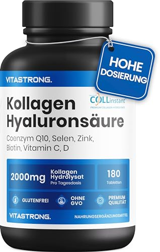 COLLAGEN HYALURONSÄURE Vitastrong - 2000mg COLLinstant Kollagen Kapseln mit Biotin, Coenzym Q10, Zink, Selen, Vitamin C, Vitamin D - Wirksame Formel - Premium Qualität