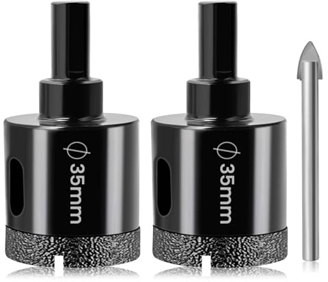 Josaton 2Pcs 35mm Tile Hole Cutter for Porcelain Ceramic Granite Marble | Diamond Drill Bit with Triangle Shank, Black Hole Saw for Glass