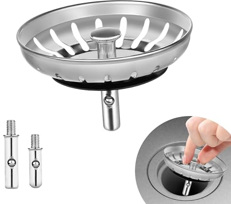 M JINGMEI Universal Stöpsel Waschbecken 80 mm - Siebkörbchen Abflussstopfen Küchenspüle Edelstahl Waschbeckenstöpsel Waschbeckensieb – Abflussstopfen Küchenspüle - Edelstahl