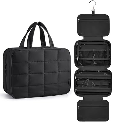 BAGSMART Kulturbeutel zum Aufhängen, Kulturtasche für Damen, Kosmetiktasche Groß, Toilettentasche Damen Reise Schmuck Organizer, Puffy Makeup Cosmetic Bag Organizer, Schwarz