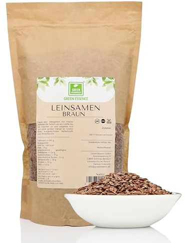 Leinsamen Braun 1kg Leinsaat Samen ganz Leinensamen von Green Essence | brauner Lein Samen, Ballaststoffreiche Leinsaat großpackung zum Backen, für Müsli, Leinen Tee, Budwig, Futter für Vögel 1 kg