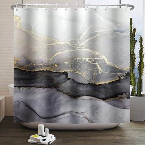 Duschvorhang 240X200 Schwarzer Marmor Shower Curtains Anti-Schimmel,Duschvorhang Badewanne,Duschvorhang Waschbar,Duschvorhang Textil,Bad Vorhang,Duschvorhang Stoff