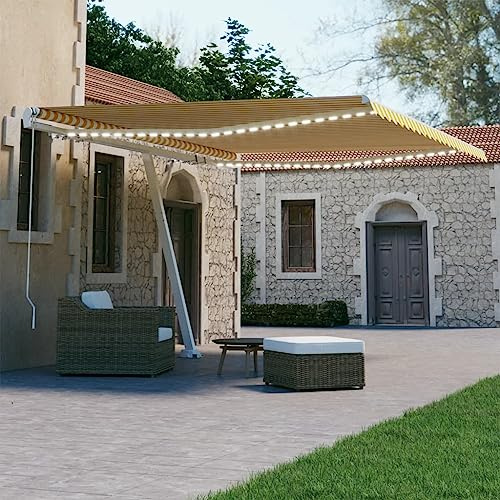 Sichtschutz Balkon Überdachung haustür Haustürüberdachungen Gelenkarmmarkise Einziehbar mit LED 400x300 cm Gelb und WeißGeeignet für Tür Terrasse Balkon