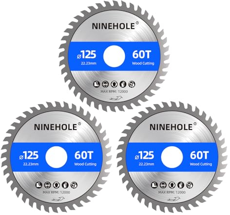 3 Stück Sägeblatt 125mm für Winkelschleifer, Kreissägeblatt für Holz, Sperrholz, Laminat, Trockenbau, Kunststoff, Plastik (3x 125x22,23+60T)