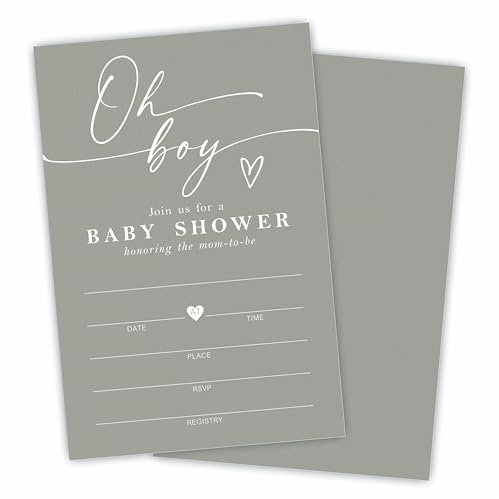 DYIRBIIY A07 Einladungen zur Babyparty mit Umschlägen, Minimalismus, Moosgrün, zum Ausfüllen, für Babyparty, Geschlechtsoffenbarung, Baby-Ankündigung, Partyzubehör und Zubehör, 25 Stück