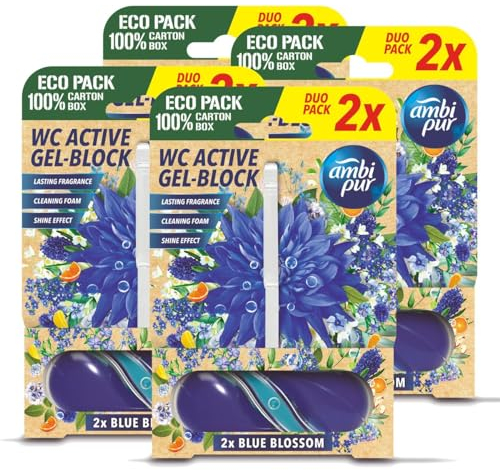 Ambi Pur WC Active Gel-Block 2x45g Blue Blossom - WC Duft (4er Pack)