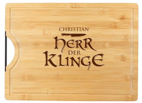 Schneidebrett mit Metallgriff, Grillbrett mit Herr der Klinge Motiv, Personalisiertes Servierbrett mit Name, Holz Küchenbrett, Holzbrett mit Saftrille, Brotzeitbrett, Hackbrett