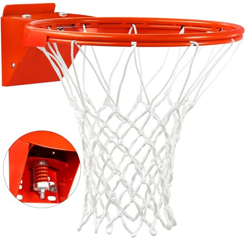 Heavy Duty Basketball Rim Replacement Single-Spring, Universal 18 Inch Breakaway Basketball Rim and Net for Indoor Outdoor Basketball Hoops Goal