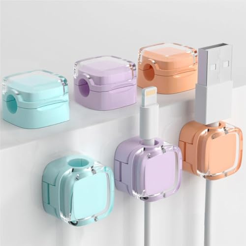 SSKHE 6 Piezas Clip de Gestor de Cables de Datos de Color, Soporte de Cable Magnético, Gestor de Cables Ocultos, Adecuado para Escritorios, Mesitas de Noche, Cocina y Artículos para el Hogar