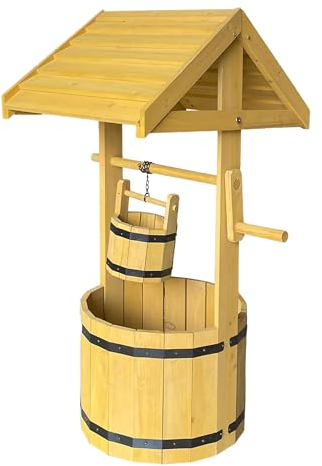 Pflanzbrunnen aus Tannenholz rund Natur - 85 x 50 cm - Deko Holz Brunnen zum Bepflanzen - Garten Terrasse Dekoration Zierbrunnen Gartenbrunnen Blumentopf Pflanztopf