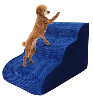 Galatée Hundetreppe, Langlebige, rutschfeste Hundetreppe, 3-Stufige Hunderampe Für Hohe Betten Oder Sofas, Weiche Haustiertreppe Für Verletzte Hunde, Ältere Haustiere, Kleine Katzen(Blau)