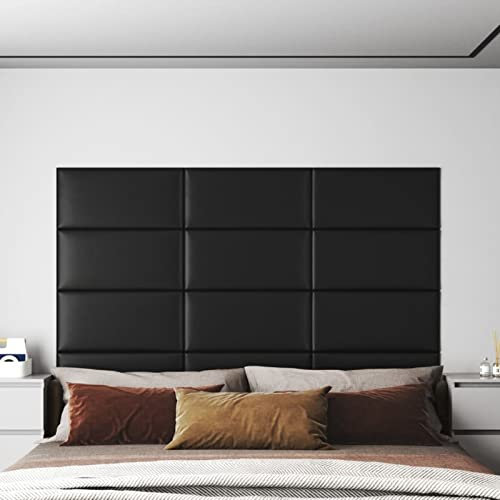 Juroupi Panneaux muraux 12 pcs Noir 60x30 cm Similicuir 2,16 m² Panneau Mural Decoratif,Plaque PVC,Revetement Mural