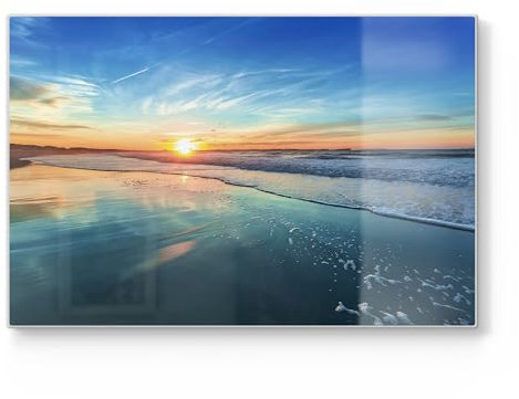 DEQORI Schneidebrett aus Glas | groß 30x20 cm | Motiv Goldenes Küstenmeer | Design Schneideplatte für Küche | Frühstücksbrett antibakteriell & rutschfest | Glasplatte & Servierplatte