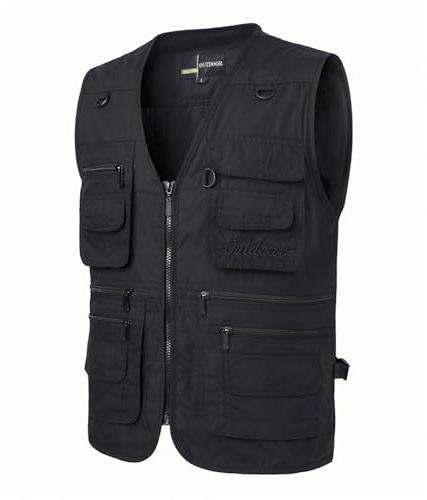 Bauzuoyo Gilet d'extérieur pour homme - Gilet cargo - Gilet de travail - Gilet de pêche fin - Avec de nombreuses poches - Veste softshell légère sans manches - Gilet multifonction - Couleur unie -