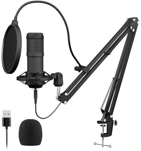 NEWFUN Gaming Mikrofon, Mikrofon Mit Arm, USB Mikrofon PC Gaming, Kondensatormikrofon, Für Live-Streaming, Spiele, Voice-Chat, Aufnahmen, Mikrofonständer-Set, Streaming Mikrofon, 192KHz/24bit