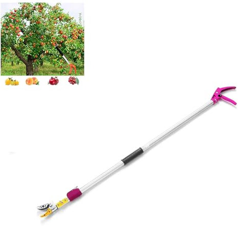 NEWFUN Svettatoio Telescopico, Svettatoio Telescopico Manuale, Tagliarami Telescopico, 1,2-2,2 M di Lunghezza, Raccoglitore di Frutta con Testa a Lama Rotante, Sega Telescopica per Potatura