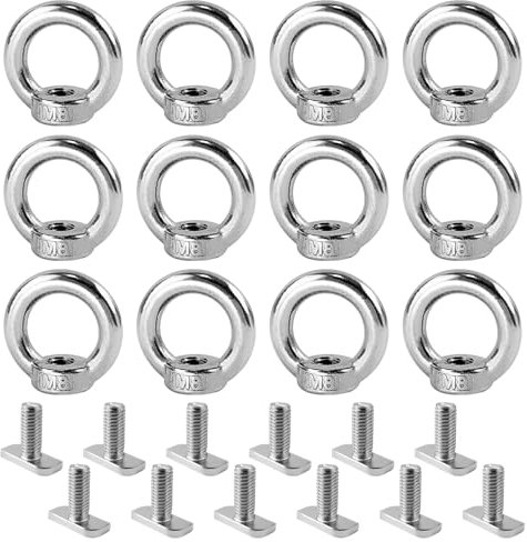 12 Pezzi Set Golfari, Dado ad Occhiello M8 in Acciaio Inossidabile + Vite Con Testa a Martello, Utilizzato per Serrare e Sostenere Oggetti, Collegare Facilmente le Corde (Argento)