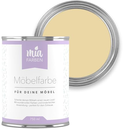 miafarben Möbelfarbe ohne Schleifen matt 750 ml (Leichte Goldblüte) | Hochdeckend auf Holz, Metall & Kunststoff – matter Möbellack für Schrank, Kommode & Küche, wasserbasiert