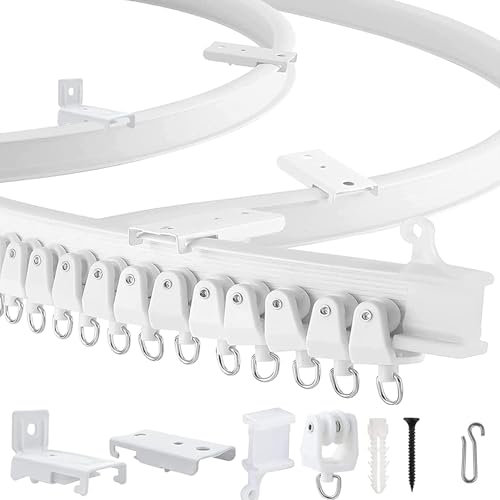 Bocguy Flexible Vorhangschiene 5M, Gardinenschiene, PVC Biegebar Vorhangschiene mit stummen Rollen, Vorhangschiene Deckenmontage für Raumteiler, Wohnmobil, Balkone, Büros, Hotels, Weiß