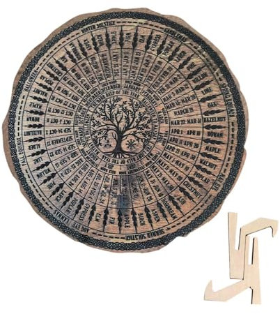 perfk Schreibtisch Kalender Holz Ornament Dekorative wiederverwendbare Geschenktisch Mittelstücke Indoor Artwork Wheel of the Year Kalender, Style B