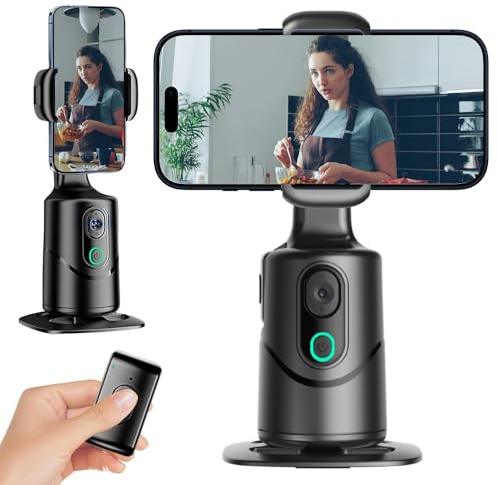 Auto Face Tracking Phone Holder,No App Required,360° Rotation Phone Camera Stand with Remote and Gesture Control, Smart Shooting Tripod for Vlog/TIK Tok Live Streaming YouTube Video Recording