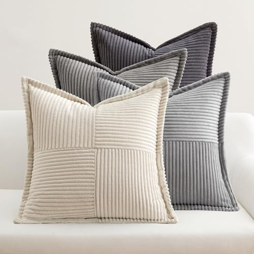 EMEMA Kordsamt Kissenbezüge 4er Set Dekokissen Kissenhülle Sofakissen Weich Dekorativ Kissenbezug 50x50 cm Zierkissen Couchkissen für Wohnzimmer Schlafzimmer Grau Serie