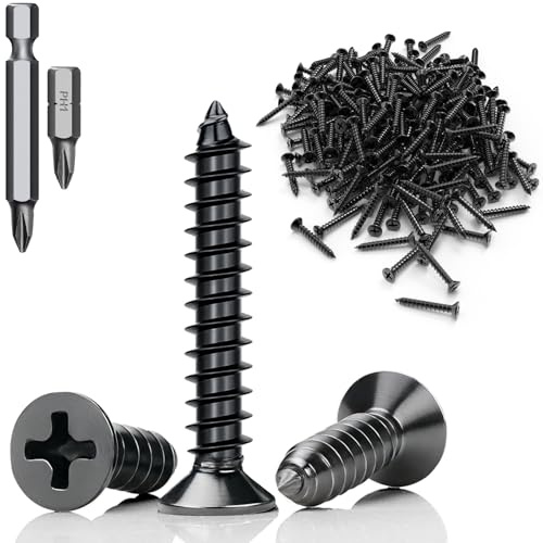 Mbsomnus M3x16mm Selbstschneidende Schrauben 60stk Edelstahl 304 Schwarz | Holzschrauben, Flachkopf, Vollgewinde, mit Bit, für Holz, Büroausstattung, DIY, Möbelmontage Reparatur