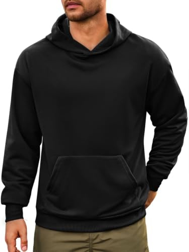 Runcati Herren Kapuzenpullover Langarm Regular Fit Hoodie Einfarbig Leichte Sweatshirt Casual Sport Training Oberteile mit Kängurutasche Schwarz L