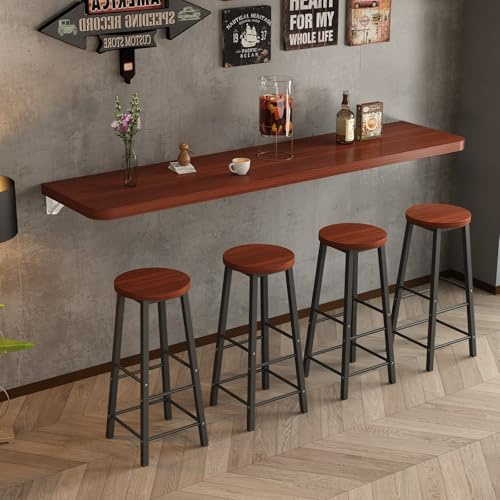 Tavolo Industriale Pieghevole a Parete con Piano Richiudibile, Salvaspazio, Pieghevole, da Bar e Banco da Lavoro, Estensione per Piano di Appoggio per Piccoli Spazi (Marrone 90x30cm)