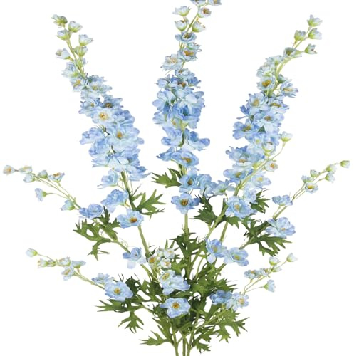 CITYES 3 Pcs Delphinium Artificial Flowers Bulk 35 Long Stem Silk Larkspur Flowers Blue Artificial Snapdragon Flower Stems Faux Bouquets for Tall Vase Floral Arrangements Home Outdoor Wedding Decor
