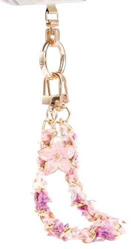 Elegant Floral Cell Phone Wrist Strap with Gold Chain, Soft Tassel for iPhone 17 Pro Max/Series 16&Most Cellphones - Secure Anti-Drop Lanyard for Women | Fashion Accessory | Detachable Charm Bracelet
