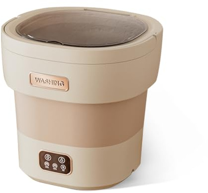 Mini lavatrice pieghevole da campeggio, 12 l, con asciugacapelli, portatile, biancheria intima, abbigliamento per bambini, calzini per appartamenti, dormitori, hotel – beige bianco