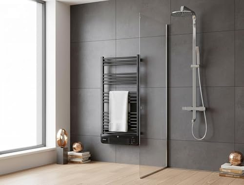 PUR LINE | Toallero NTW-11B Turbo Radiador Eléctrico Negro con Calefactor Integrado – Toallero eléctrico con Control WiFi, Display LED táctil, bajo Consumo y protección IP24