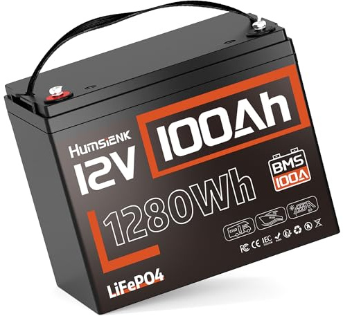 Humsienk 12v 100Ah LiFePO4 Batterie 100A BMS, 1280Wh Lithium Batterie mit Tieftemperaturschutz, 15000 Zyklen, 10 Jahre Lebensdauer, Ideal für Wohnmobile, Wohnwagen, Boote, Solar, Off-Grid