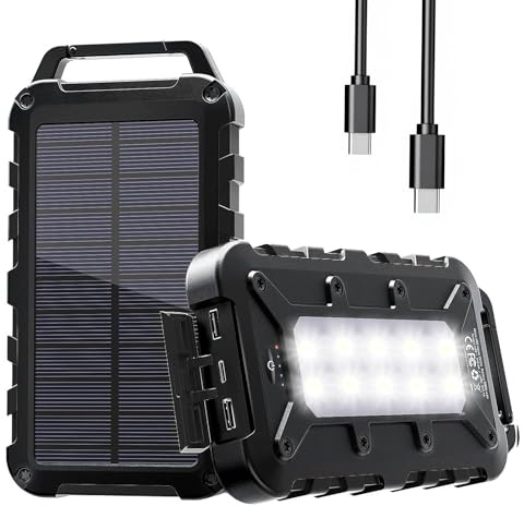 Cargador Solar para Moviles 26800mAh, Solar Power Bank PD15W 3.0A Carga Rápida Batería Externa Portátil con 2 USB-A Salida y 1 USB-C Entrada con Linterna LED para Teléfono Tabletas Cámping (Negro)