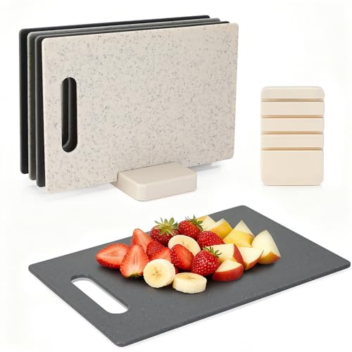 4-teiliges Schneidebrett-Set mit Untersatz, doppelseitiges Schneidebrett aus Kunststoff, Schneidebrett-Set, Küchenbrett, Frühstücksbrett-Set, schneidbretter, 28 x 18 cm