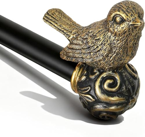 Gormena Gardinenstange Gold Antik 80-218cm Metall Ausziehbare Vintage | Ø25mm Lang Vorhangstange Wandmontage mit Vogel-Endstücken und Halterungen für Wohnzimmer Schlafzimmer Küche Terrasse Fenster