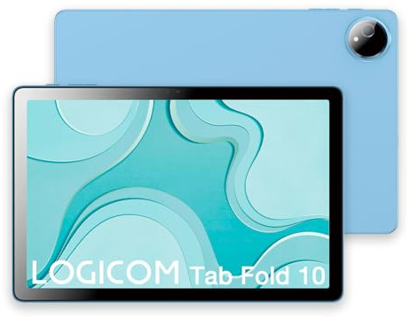 Logicom - Fold 10 - Android 15-surfplatta - Folio Gartuit - 10,1 tum - HD IPS - 6 GB RAM - 128 GB + 256 GB - wifi 6 - Octa-Core - USB C - 8MP och 5MP kameror - 6 000 mAh batteri - blå