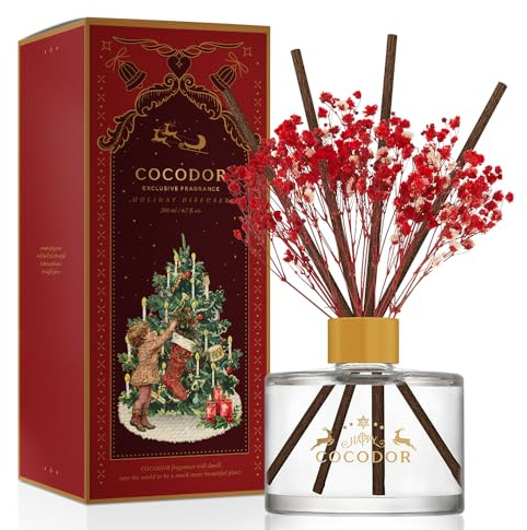 COCODOR Christmas Reed Diffuser Set / 6.7oz / Snow Fig/Holiday Scented Oil with Sticks, Festive Home Fragrance Gift for Xmas & Winter Décor