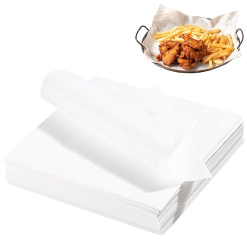 Lot de 50 feuilles de papier Deli, 30,5 x 30,5 cm, carrées de parchemin non blanchi, cire pour vêtements de panier alimentaire, pâtisserie, barbecue, cuisson à la vapeur, frire à air chaud – Blanc