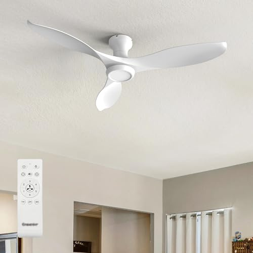 Ensenior Deckenventilator mit Beleuchtung 132cm, Leiser DC-Motor, 6 Geschwindigkeiten & 3 Lichtfarben, Deckenlampe mit Ventilator Fernbedienung für Schlafzimmer Wohnzimmer - Weiß