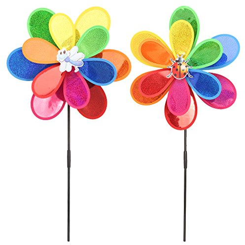 YCHUCH Sequins Insect Windmill Whirligig Wind Spinner Home Yard Garden Decor Kids Toy Wooden Windmills For The Yard