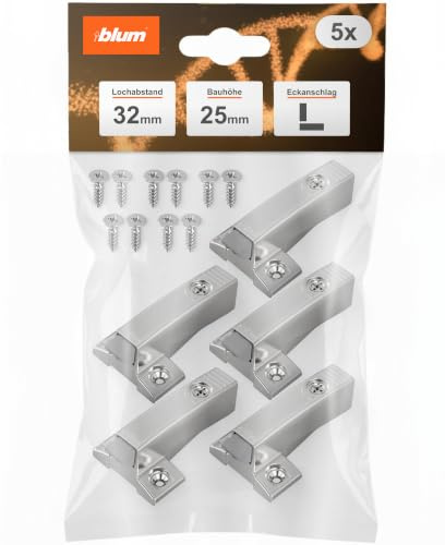 blum 5x BLUMOTION i adapterplatta zink förnicklad I kryss 9,5/32 I bygghöjd 25 mm I avstånd till stommens framkant 9,5 mm I justerbar kryssmonteringsplatta I fastsättning med spånskiveskruvar