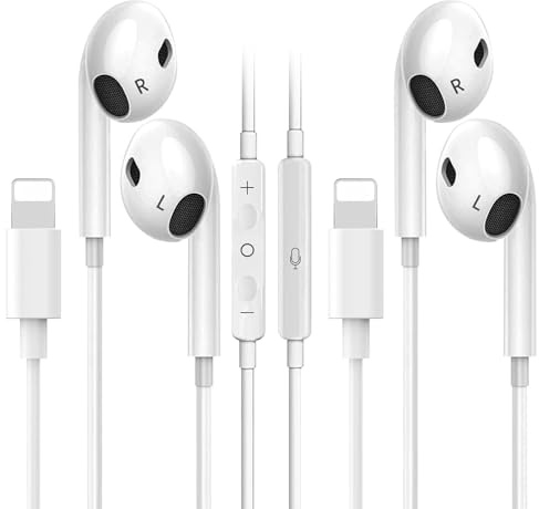 EOUOKU 2 Pack Wired Headphones(MFi certified) iPhone Earphones High-definition Calls + HiFi Sound Effects in Ear Headphones Wired Plug to play Compatible with iPhone 14/13/12/11/SE/XR/XS/8/7 - White